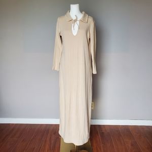 Free People Beach Long Sleeve Ribbed Maxi Dress Cream Size M